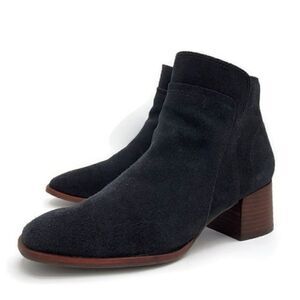Lucky Brand Lilka Black Suede Square-Toe Side-Zip Chunky Heel Ankle Booties